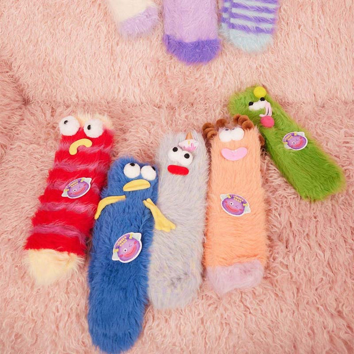 Women's fun coral velvet socks with cute 3D elements, perfect for lounging