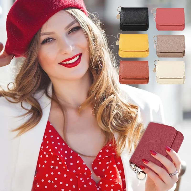 Detail of the zipper and stitching on a women's genuine leather mini coin purse, high durability.