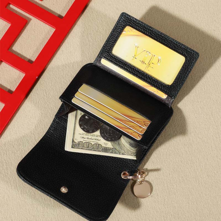 Front view of a genuine leather women's coin purse, showcasing its high-quality craftsmanship.