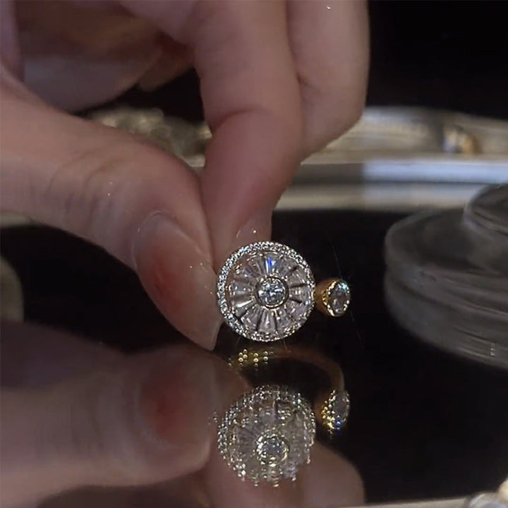 Adjustable gold ring with sparkling crystals, a stylish anxiety relief spinner for women.