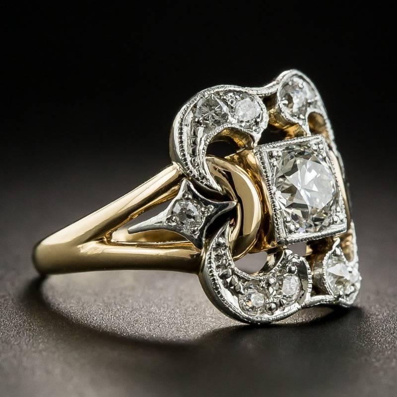 Women's gold zirconia antique-inspired cocktail ring. Elegant statement jewelry, perfect gift for her.