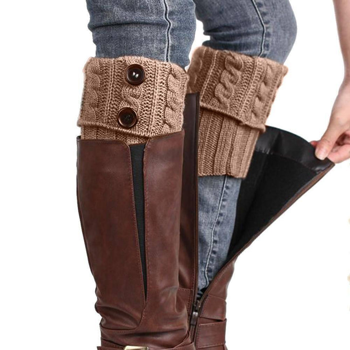 Women's knee-high knit boot toppers with several decorative buttons, warm leg warmers