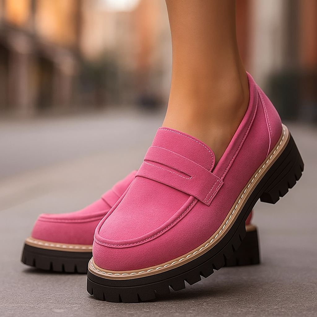 Pink platform loafers for women, comfortable and stylish casual shoes