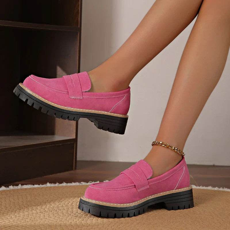Stylish pink women's platform loafers, featuring comfort design