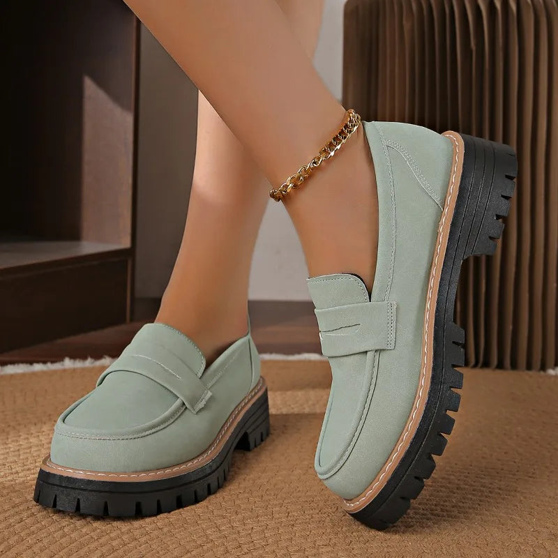 Pink comfort platform loafers, versatile casual footwear for women