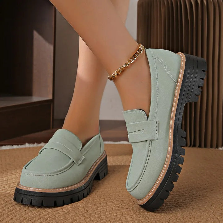 Pink comfort platform loafers, versatile casual footwear for women