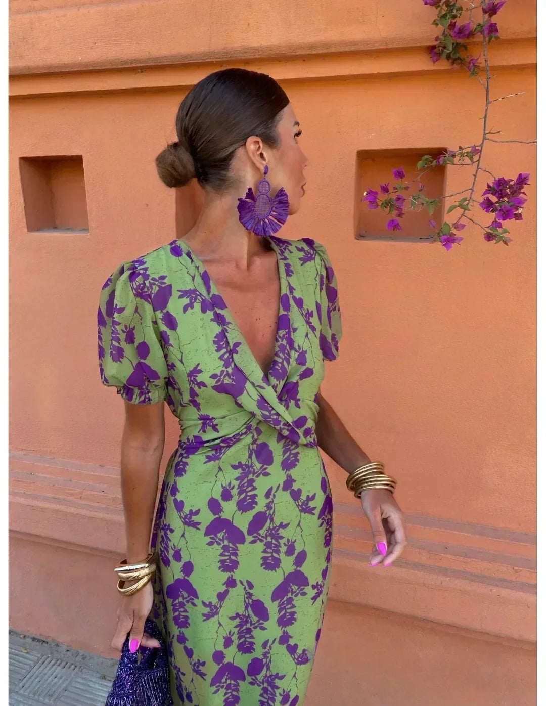 Comfortable women's boho chic floral print maxi dress with a flattering wrap V-neck, perfect for any summer day.