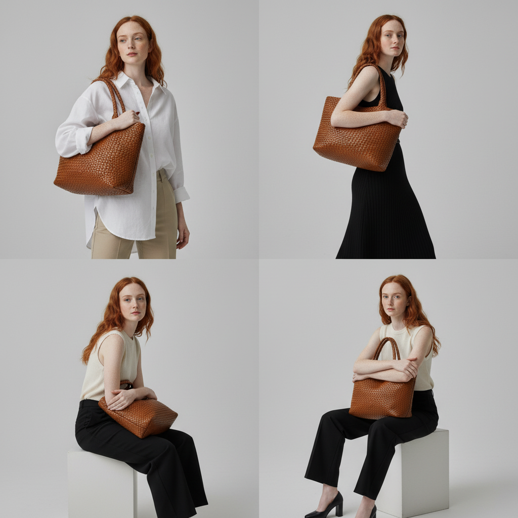 Artisan handwoven large capacity leather shoulder bag for women, ideal for everyday carry and style.
