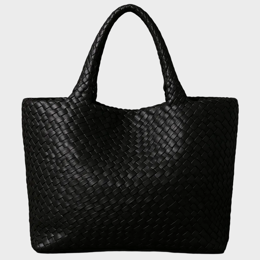 Large capacity women's handwoven leather tote bag in apricot, an artisan shoulder bag for everyday carry.