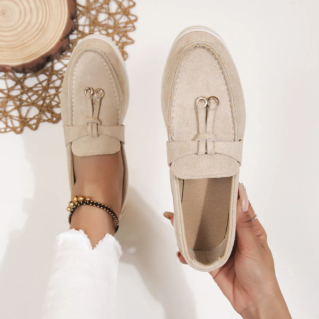 Women's heather grey fabric slip-on loafer for casual everyday comfort