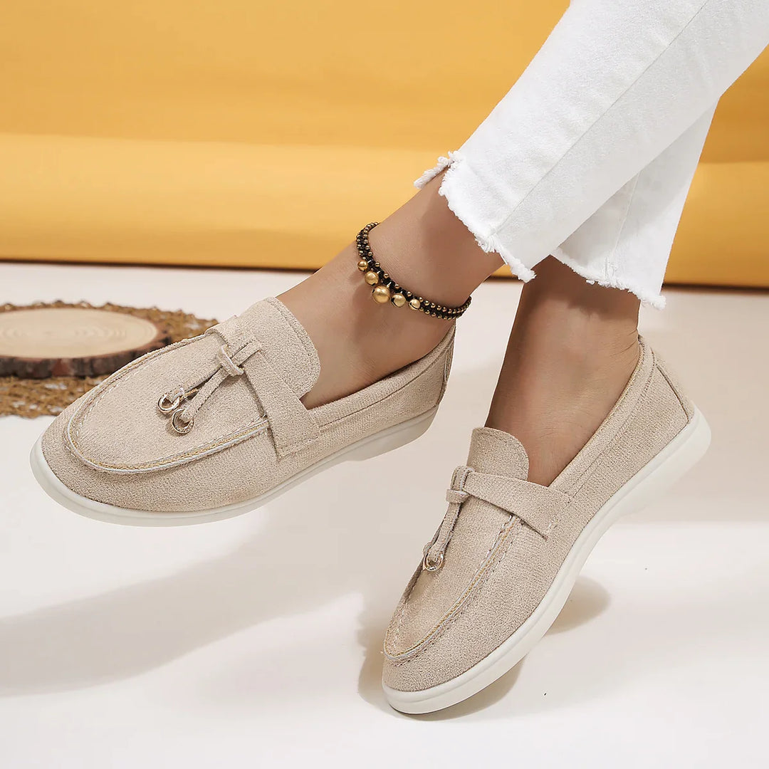 Light khaki women's fabric slip-on loafer, ideal for casual wear