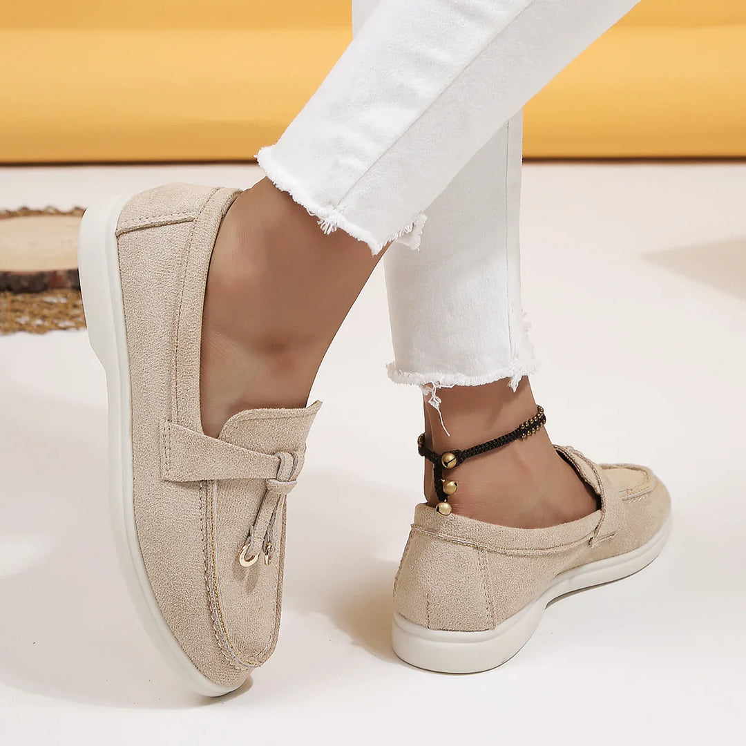 Fashionable women's heather grey fabric slip-on loafers, perfect for casual style