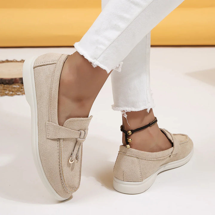 Fashionable women's heather grey fabric slip-on loafers, perfect for casual style