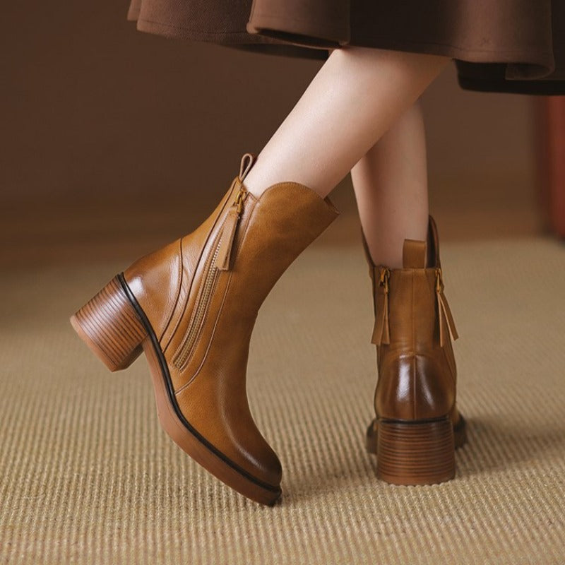 Women's dress ankle boots, high heel, easy zipper, and shock-absorbing for ultimate comfort.