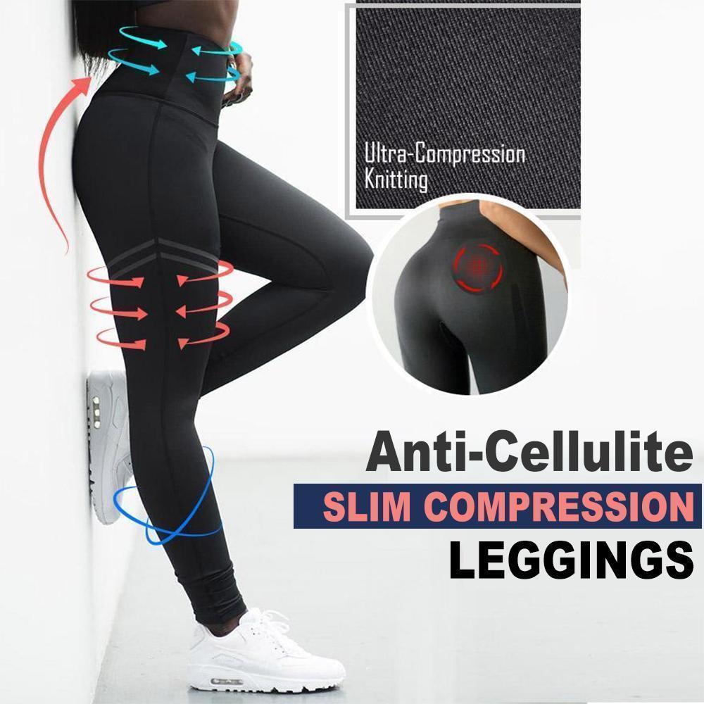 Women's high-waist anti-cellulite compression leggings in black, body sculpting for fitness