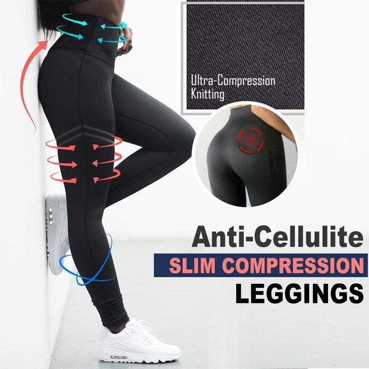 Women's high-waist anti-cellulite compression leggings in black, body sculpting for fitness