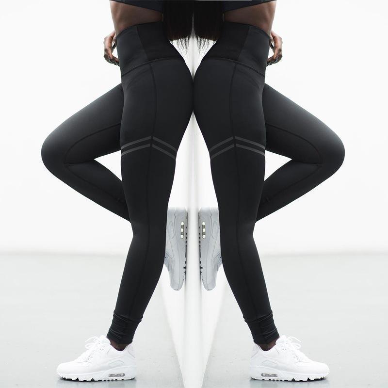 Pair of black anti-cellulite compression leggings, high-waist, ideal for gym and yoga