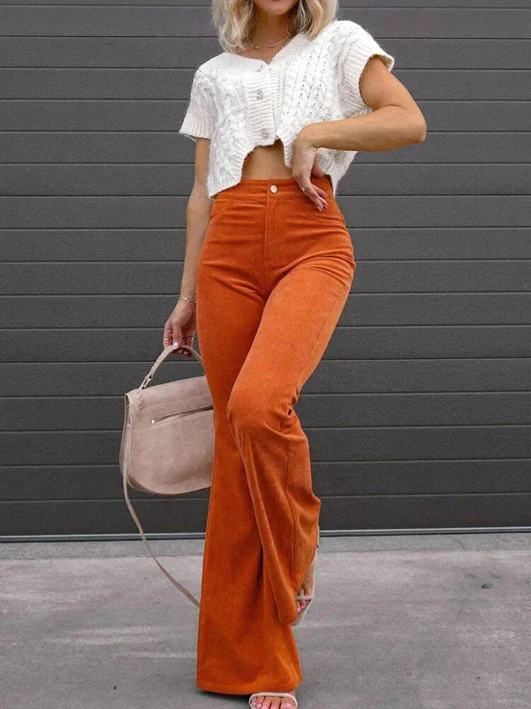 Comfortable high-rise black wide-leg pants for women, ideal for work and casual outings.