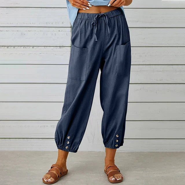 Women's high waist drawstring ankle pants, perfect for casual style & comfort.