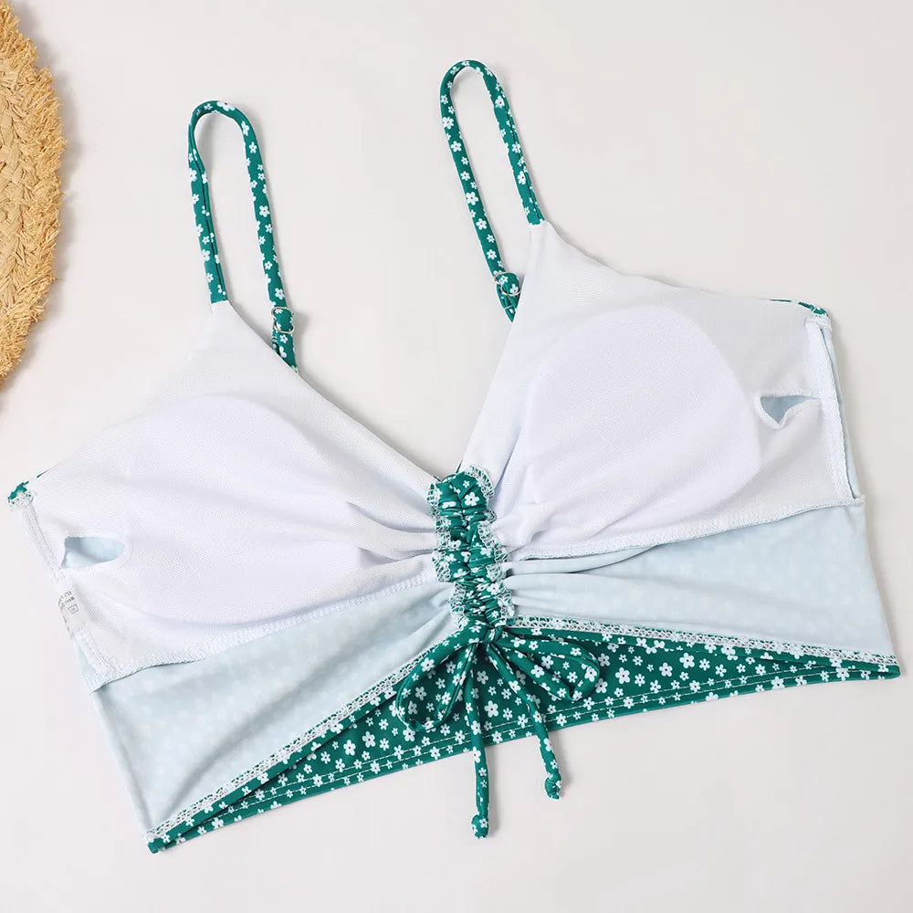 Retro high-waist floral bikini, comfortable and supportive two-piece for summer.