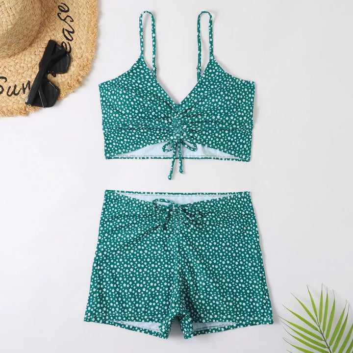 Vacation-ready high-waist floral bikini, supportive women's swimwear for summer.