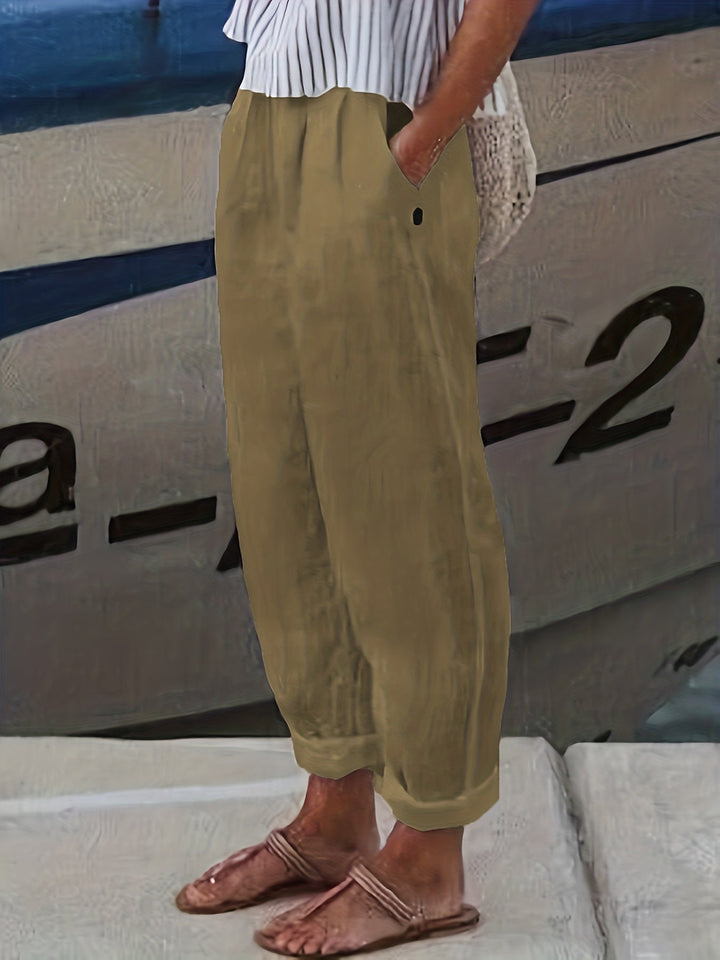Comfortable women's casual high waist pants, perfect for summer vacation wear.