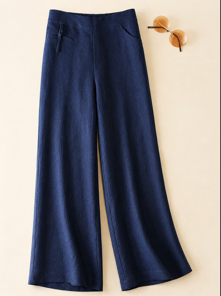 Effortless women's wide leg pants, high waist for a casual, breezy summer style. Comfortable loose fit trousers.