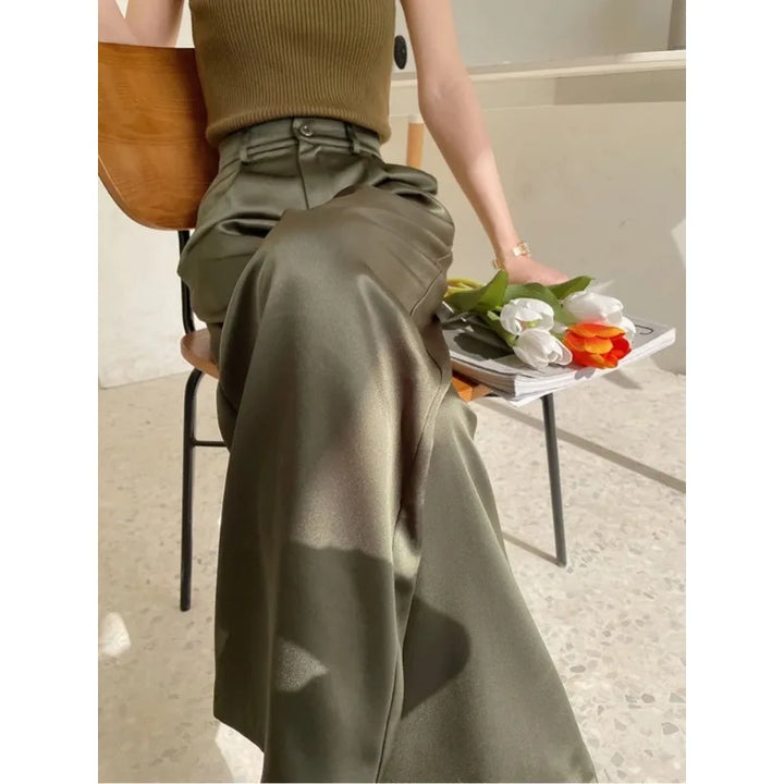Women's high waist wide leg pants, loose fit, full length, casual spring fashion.