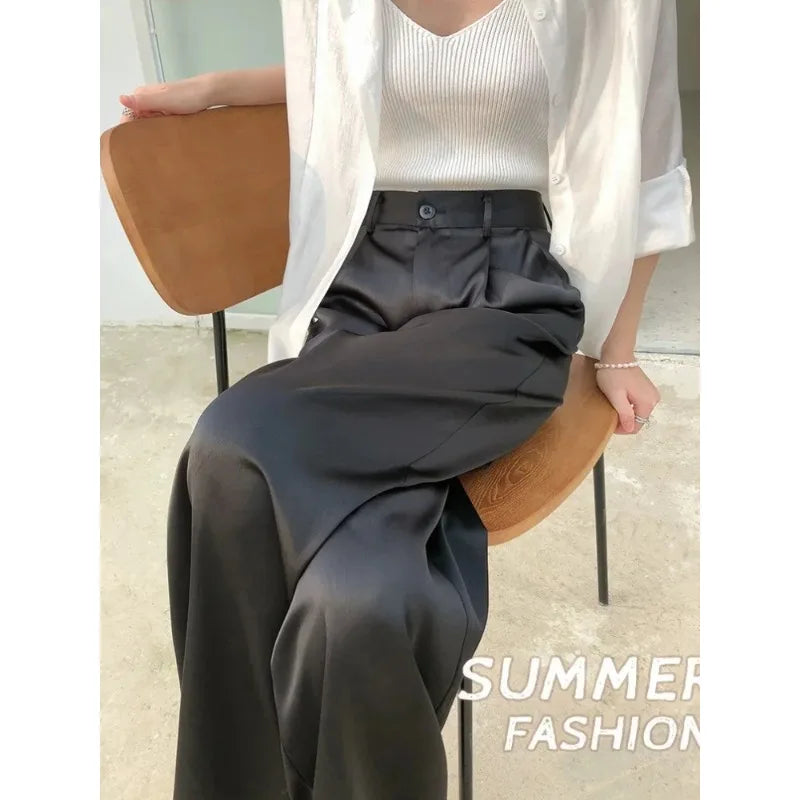 Comfortable women's high waist wide leg pants, loose fit, versatile for casual wear.