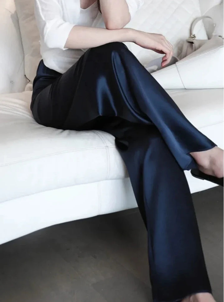 Lightweight women's high waist wide leg pants, loose, full length, chic summer fashion.