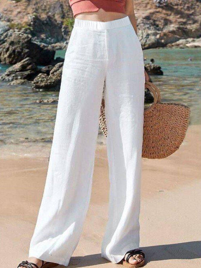 Women's high waist wide leg relaxed fit trousers in light fabric, perfect for summer casual wear.