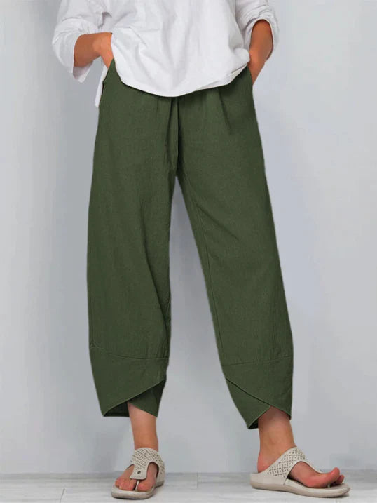 Versatile high-waist wide leg tulip hem pants for women, ideal for casual summer fashion.