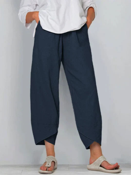 Unique tulip hem wide leg high-waist pants for women, a stylish choice for summer fashion.