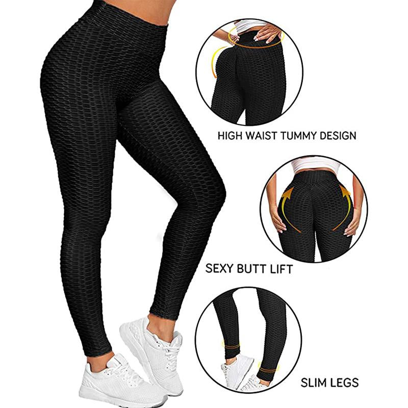Full length view of black high waist compression leggings, perfect sportswear for yoga and workouts.