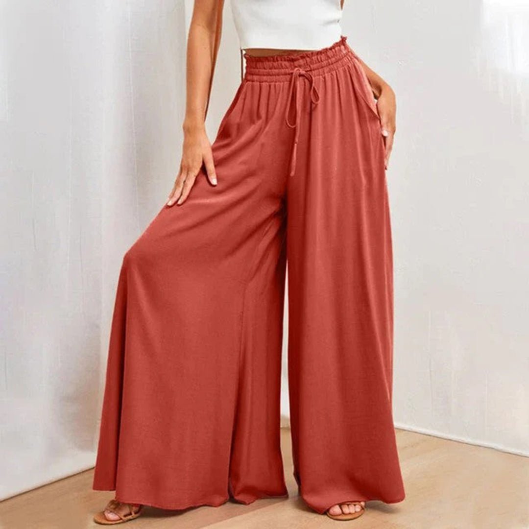 Elegant women's high waisted palazzo pants, ideal for versatile spring and summer casual wear.