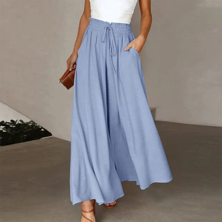 Stylish women's palazzo pants, high waisted and wide leg, offering an elegant flowy fit.