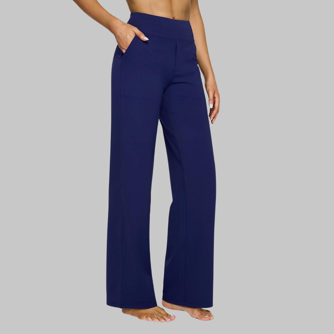 Casual women's high-waisted wide-leg pants, relaxed fit, with pockets, perfect for daily wear.