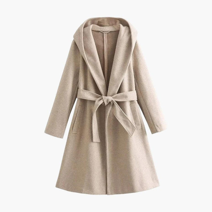 All-weather hooded trench coat for women. Belted waist & button front make it ideal for fall fashion.