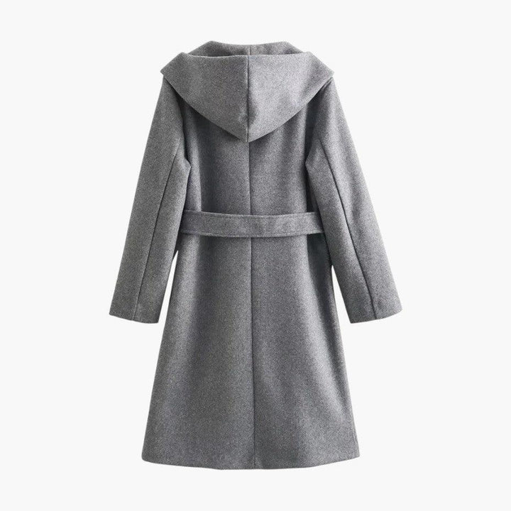 Elegant women's hooded trench coat, featuring a belted waist for a flattering fit. Versatile spring outerwear.