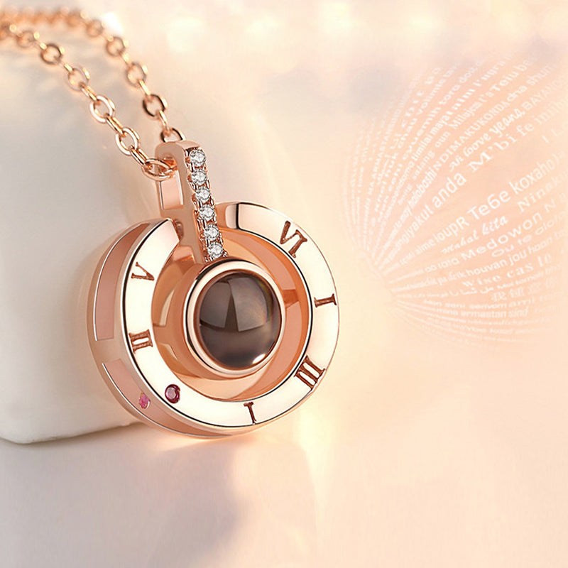 Stylish silver 'I Love You' projection necklace, an alloy pendant, suitable for daily wear or special events.