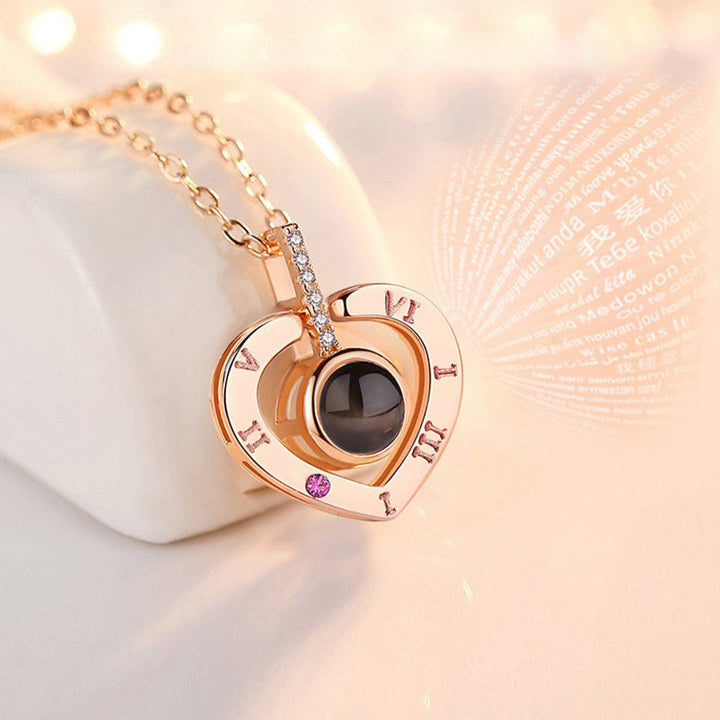 Women's sentimental 'I Love You' necklace, silver, projection pendant, a unique and thoughtful gift.