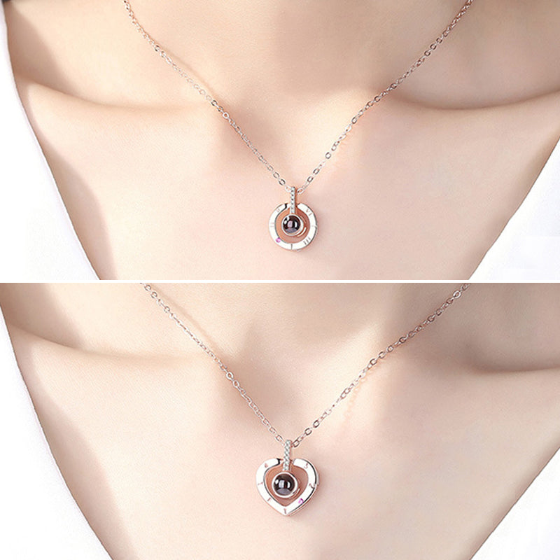 Romantic gift: Rose gold 'I Love You' projection necklace, perfect for anniversaries, women's jewelry.