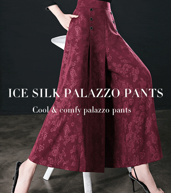 Women's ice silk wide-leg palazzo pants, high waist, flowing fabric, perfect for summer fashion