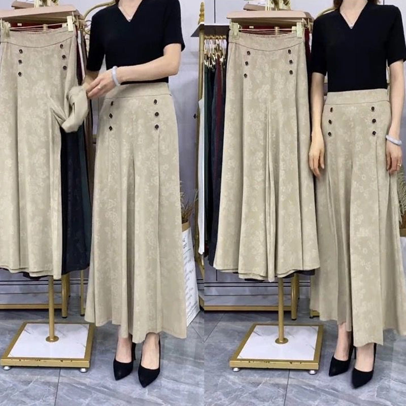 Stylish women's ice silk palazzo pants, featuring a wide-leg cut and comfortable high waist