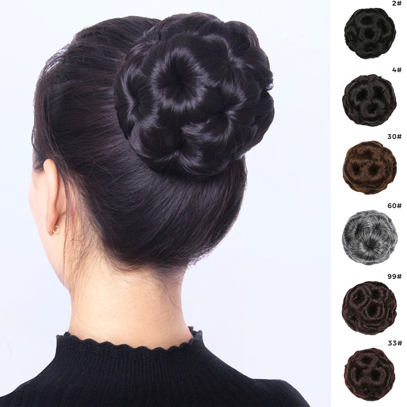 Women's instant flower bun hair clip extension, synthetic, for elegant updos