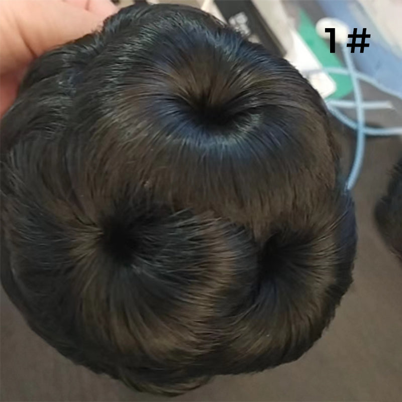 Side profile of a woman with a flower bun hair clip extension, elegant hair accessory