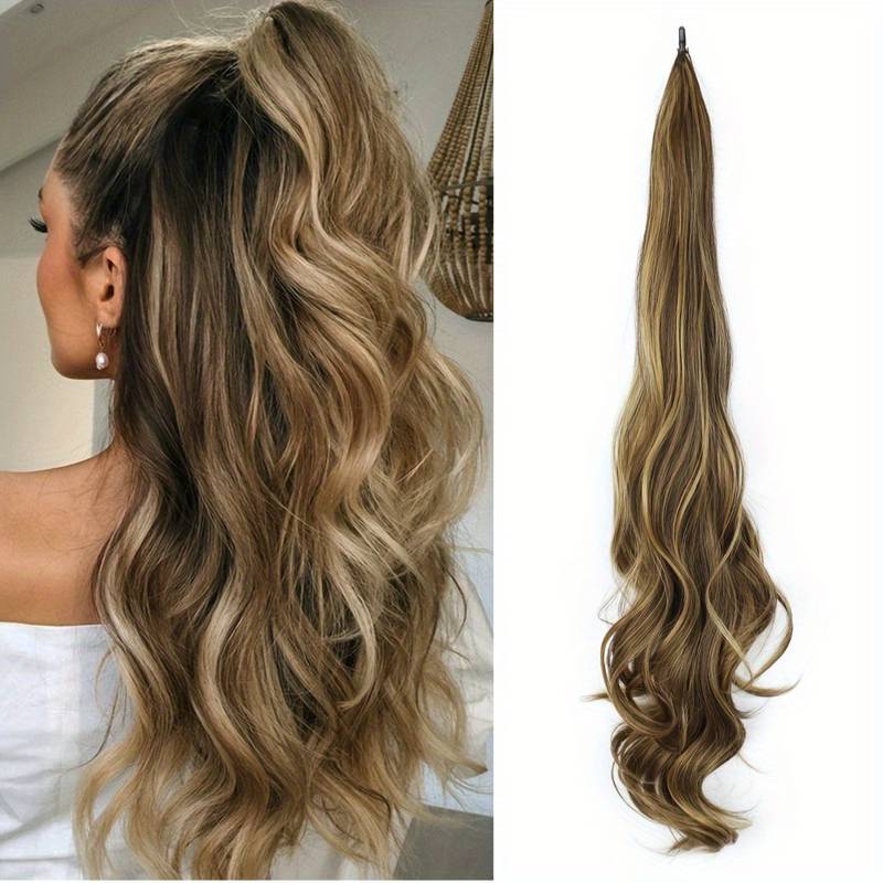 Women's instant volume wavy wrap ponytail hair extension for a full, natural-looking synthetic style.