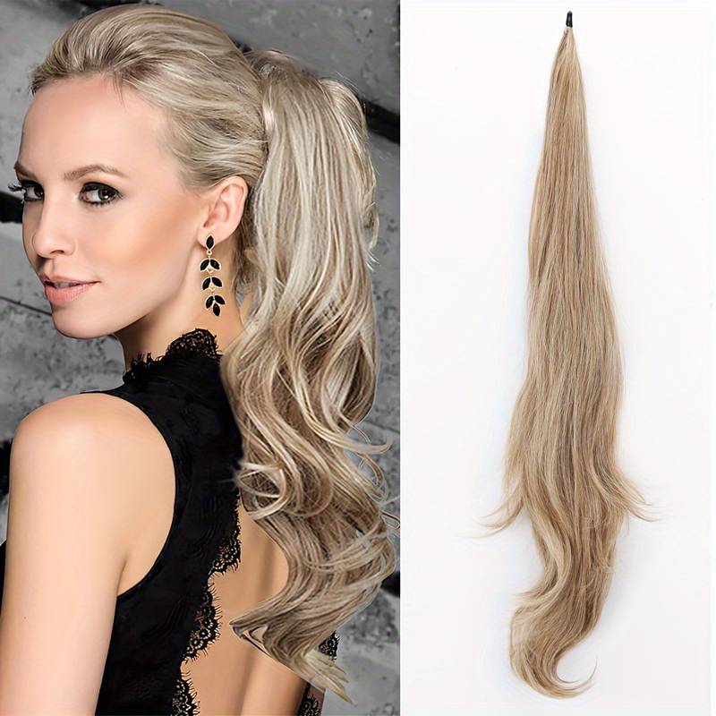 Synthetic wavy ponytail extension, an easy-to-use hair accessory for instant volume & quick style.