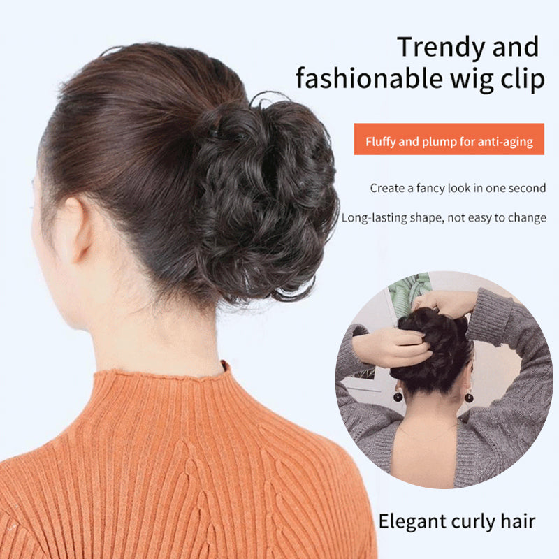 Synthetic hair bun clip, instant volume, ideal hair accessory for women's updos, black.
