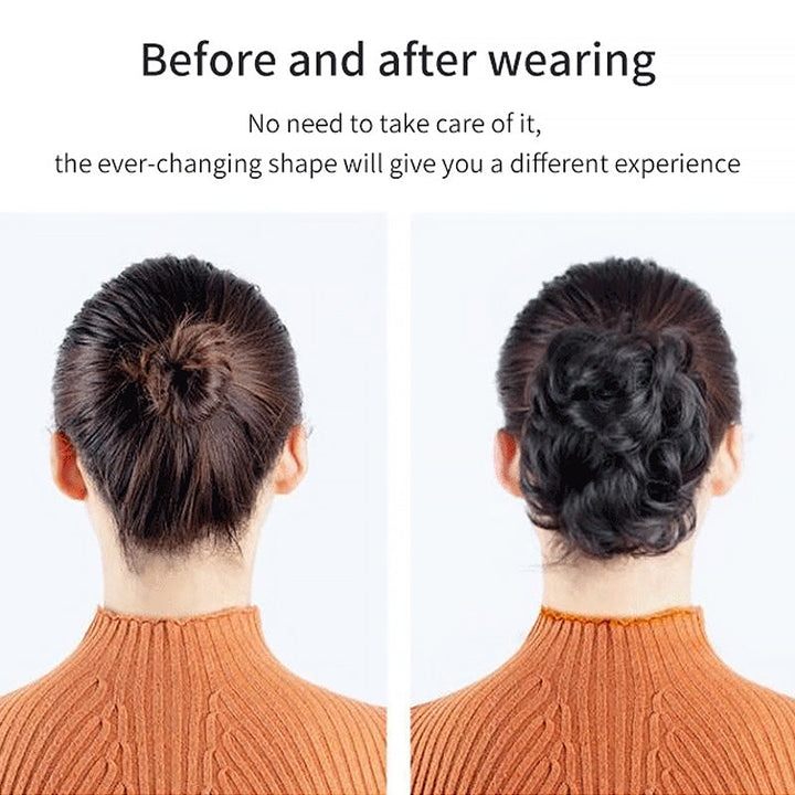 Women's black instant volumizing hair bun clip, perfect for a chic and full hairstyle.